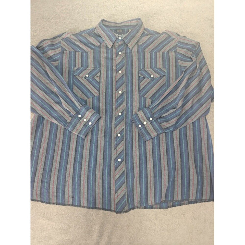 Wrangler Western Shirt Men 3X Big Striped Pearl Snap Long Sleeve Cowboy